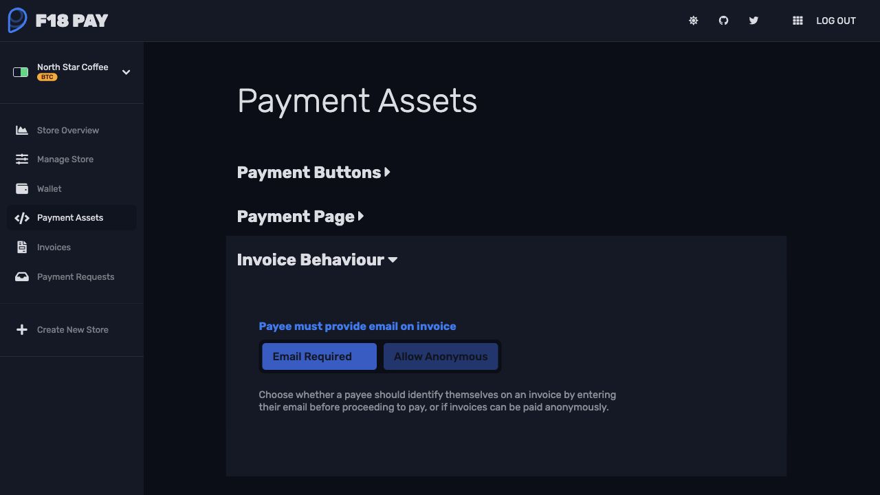 F18 Pay payment assets screen for payment buttons and payment pages