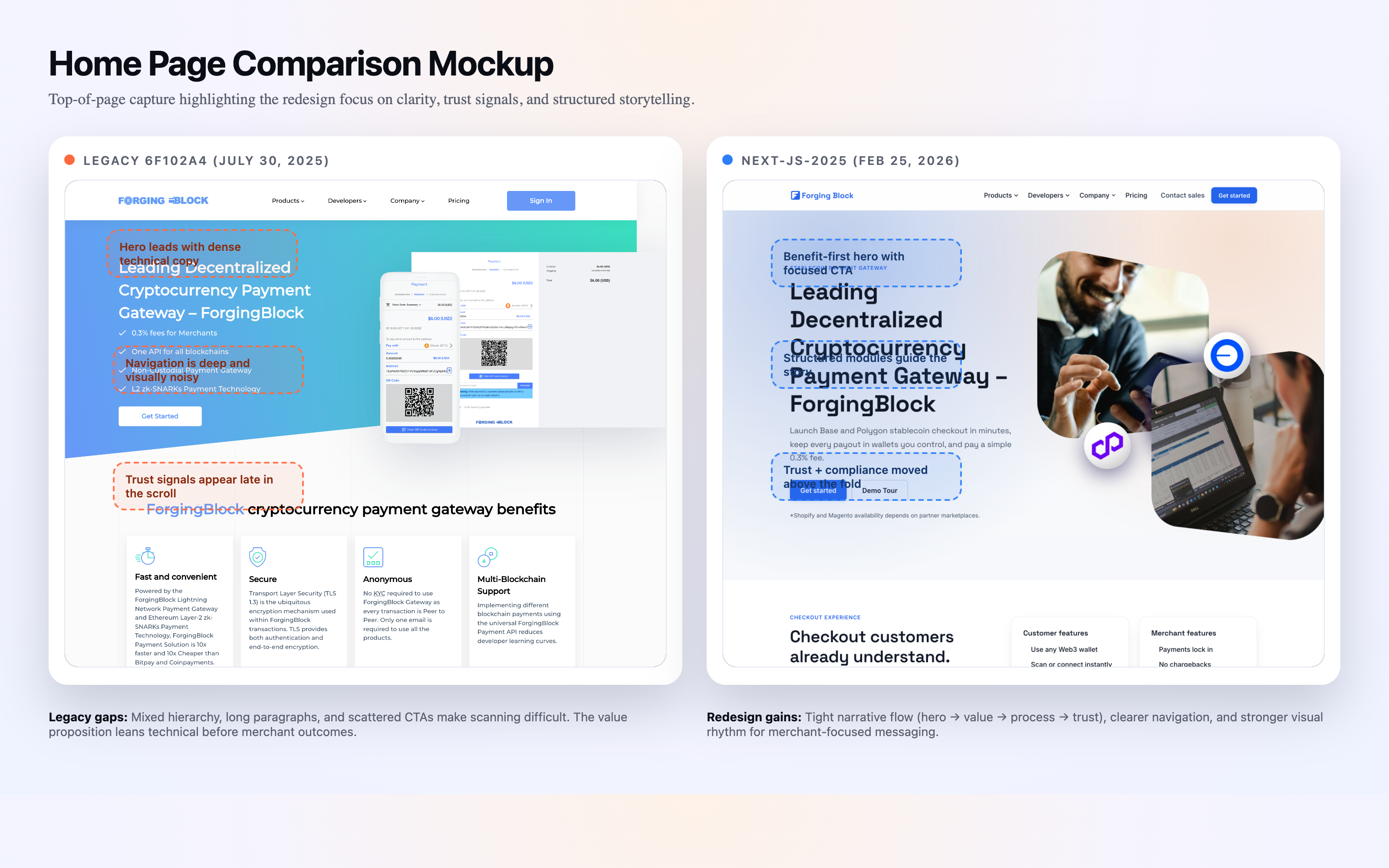 Home page comparison mockup