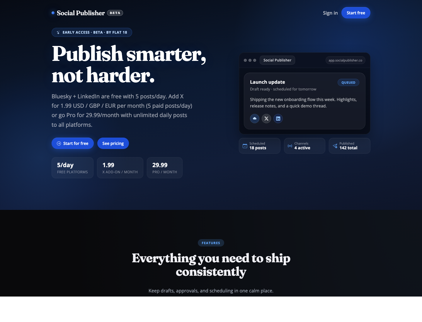 Social Publisher live homepage