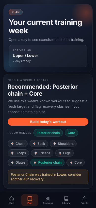 Workouts mobile plan view